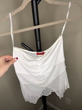VTG early 2000s ENT Entrancy White Ruched Mesh Cami Top Size M